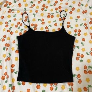 Black, ribbed, square neck, tank top
